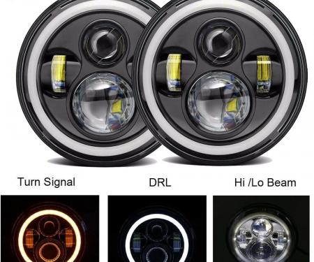 Redline Restomotive® 7 Inch Round LED with Halo Daytime Running Lamp and Turn Signals