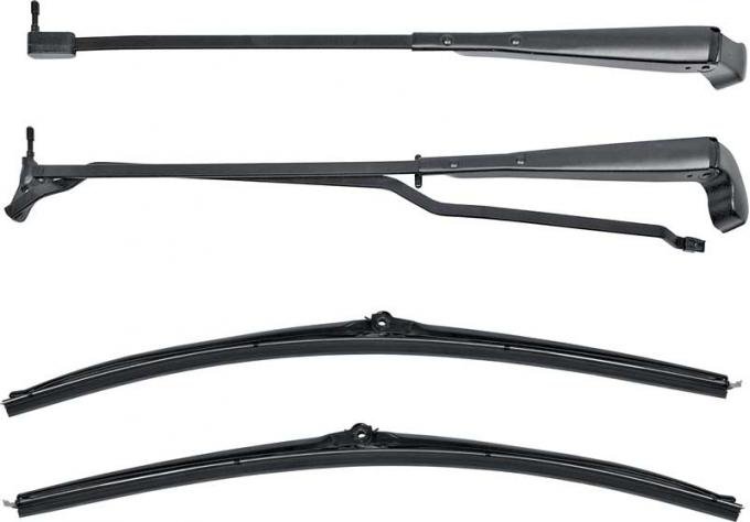 Redline Restomotive® 1970-1981 Camaro / Firebird Black Wiper Arms & Blades for Cars with Hidden / Recessed Wipers