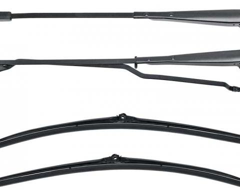 Redline Restomotive® 1970-1981 Camaro / Firebird Black Wiper Arms & Blades for Cars with Hidden / Recessed Wipers